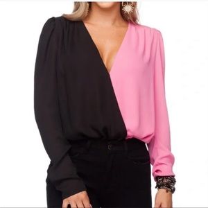 BuddyLove Pink & Black Color block bodysuit large